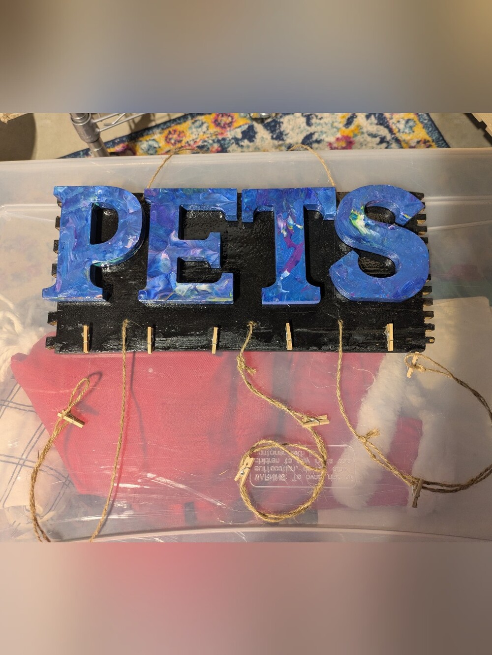 Handmade 'PETS' Wall Hook Rack - Blue and Black